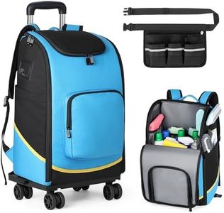 Rolling Cleaning Caddy Bag with Wheels, Large Cleaning Supplies Organizer Backpack with Detachable Trolley and Cleaning Apron for Housekeepers, Home, Hotel & Car Detailing