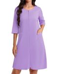 Ekouaer Zip Up Robes for Women Waffle Bathrobe House Dress Lightweight Knee Length Robe(Lavender,Medium)