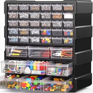 SSRTK 𝟔𝟐% 𝟎𝐅𝐅 Drawer Organizer for Garage Building Bricks Storage,Thicker Craft Organizers Storage with Dividers Labels for Hardware,Screws,Nuts Bolts,Teacher Toolbox,Charms,Beads,Craft,Scrapbook