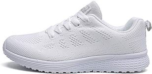 Women Lightweight Walking Shoes Ladies Breathable Trainers Running Sneakers Athletic Fitness Sneaker 6 UK,White