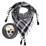 LOVARZI Skull Scarf for Men & Women - Shemagh Black & White Cotton Square Neck Scarves - Desert Palestinian Tactical Bandana - Halloween Pirate Head Wrap With Skulls - Goth Gifts & Gothic Accessories