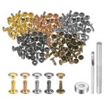 sourcing map 100 Sets Leather Rivets 6mm x 8mm Metal Double Cap Rivet Snaps Studs Fasteners with 3pcs Setting Tools Rivets for Leather Craft DIY Decoration, Multi Colors