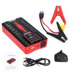 iondelce Car Jump Starter, Portable Charger Power Bank, Auto 12V Auto Battery 49800mAh Booster Pack with Smart Clamp Cables, USB Charge, LED Flashlight Jump Box Portable Red