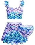 Arshiner Girls' 3-Piece Swimsuits Ruffles Printed Bathing Suits Fashion Tankini Swim Rashguard Bikini Swimwear Mermaid Blue Purple 9-10 Years