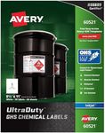 Avery Ultra Duty GHS Chemical Labels for Pigment Inkjet Printers, Waterproof, UV Resistant, 8.5 x 11 (60521)