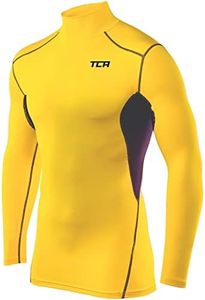 TCA Men's HyperFusion Compression Base Layer Top Long Sleeve Under Shirt - Mock Neck - Yellow/Black, Medium