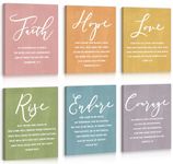 CHDITB Faith Hope Love Bible Verse Wall Art, Set Of 6 Prints Religious Prayer Wall Art, Scripture Quote Canvas Painting, 8x10 Inches Bible Saying Artwork Christian Art Prints For Living Room Bedroom