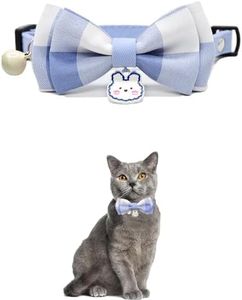 Plaid Bow Tie Breakaway Cat Collar,Cute Kitten Collar with Bell and Rabbit Pendant - Adjustable Size 7.87"-11.78" (M, Blue)