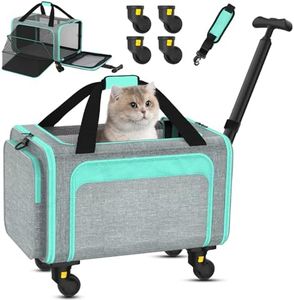 3-in-1 Upgraded Pet Carrier With Wheels, Airline Approved Pet Carrier for Small medium Cats Up to 15Lbs, Newly Designed Removable Handle and Wheels, Soft-Sided Cat Bag for Flying, Travelling & Camping