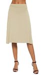 EXCHIC Women's Solid Stretch Ruched Waistband Flared Midi Yoga Skirt (S, Camel)
