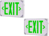 Ciata Two Green Light up Hardwired, Battery Operated Exit Signs with Light, Wet Location, Exterior, Weatherproof, Led Illuminated, Corded Exit Sign Battery Powered Emergency Light with Battery Backup