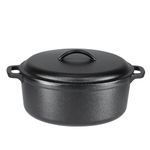 Amazon Basics Round Pre-Seasoned Cast Iron Dutch Oven Pot with Lid and Dual Handles, Heavy-Duty, Oven safe up to 260 C, Large, 6.62 L, Black