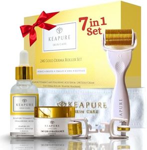 Derma Roller Kit for Face, Body, Stretch Marks - Skin Care Kit 540 Microneedle Roller Heads 180-Eyes, 600-Face,1200-Body | 30gm Moisturizing Cream and 25% Vitamin C Serum | Microneedling Roller Set