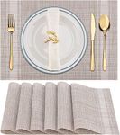 WUBAYI Placemats, Set of 6 Table Mats Heat Resistant Stain Resistant Non-Slip Woven Vinyl Insulation Placemats, Washable Durable Elegant Table Mats for Kitchen Dinning Restaurant(Beige White)