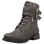 GLOBALWIN Women's Combat Boots Winter Lace Up Ankle Booties, 1903grey, 4.5 UK