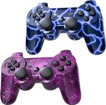 AUFGLO PS3 Gaming Controller, Wireless Move/Motion Controller Gamepad with Upgraded Joystick Compatible with Play Station - 3 (Blue Lightning and Red Starry Sky)