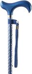 Charles Buyers - Engraved Adjustable Derby Walking Stick - Lightweight Aluminium, Wooden Handle - Blue Silver Polka Dot