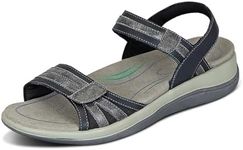 Orthofeet Women's Orthopedic Black Leather Adjustable Paloma Sandals, Size 10