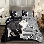 Axolotl Cat Duvet Cover Set Twin,Black White Cat Bedding Set,Soft Cute Comforter Cover Set for Cat Lovers Kids Girls Boys Adults Teens Room Decor,1 Quilt Cover 2 Pillow Cases No Comforter