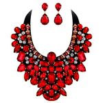 Flyonce Bridal Jewellery Set for Wedding Women, 8 Colors Red Rhinestone Crystal Costume Statement Necklace Earrings Set for Banquet, Prom