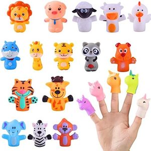 Animals and Unicorns Finger Puppets 20-Piece Set - Fun Toy Gift for Kids, Boys & Girls - Bath Puppets for Playtime, Children Birthday Party Favors, Cake Toppers, Pinata & Stocking Stuffers