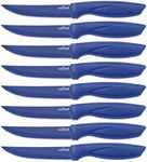 NutriChef 8 Piece Kitchen Knife Set - Multi-purpose Unbreakable Ergonomic Non-stick Stainless Steel Kitchen Steak Knives Set with Fully Serrated Blades - Great for BBQ Grill - NCSK8BU,Blue