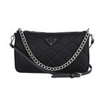 Prada Quilted Tessuto Nylon Chain Black Convertible Shoulder Bag 1BH026, Black, Small