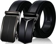 Belts for Men, 2 Pack Leather Ratchet Belts with Comfort Sliding Automatic Buckles