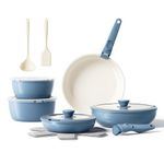 16pcs Ceramic Pots and Pans Set Non Stick, Nonstick Kitchen Cookware Set with Detachable Handle, Non Toxic, PFAS PFOA & PTFE Free, RV Ceramic Cookware Set for Camping, Dishwasher/Oven Safe (Blue)