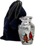 HLC Beautiful Small Lovely Cardinal Couple Bird Keepsake Urn Qnty 1 - Keepsake Urn for Human Ashes with 1 Velvet Box Bag - Peaceful Engraved Mini Memorial Affordable Keepsake Urn (4.5.in) (Large)