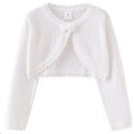 Happy Cherry Toddler Girl’s Knit Cardigan Single-Button Long Sleeve Open Front Bolero Shrug with Bowknot White 2-3 Years