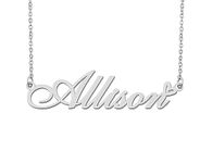 Silver Allison Name Necklace Heart Charm Pendant Stainless Steel Mother Day Jewelry for Best Friends Familys 16"