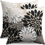 Smozenith Black White Grey Gray Pillow Covers 18X18 Inch Set of 2, Modern Geometry Dahlia Floral Print Decorative Throw Pillow Covers Outdoor Farmhouse Cushion Case for Home Couch Sofa Bed Decoration