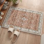 Entry Rug Small Front Door Mat-Deerly Distressed Floral Medallion Boho Oriental Non-Slip Machine Washable Small Soft Area Rug for Bedroom Kitchen Hallway Bathroom Laundry(Brick Red,2x3ft)