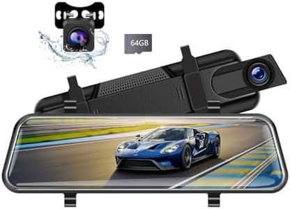 Mirror Dash Cam Backup Camera, 10'' 1440P Full HD Smart Rear View Mirror Camera, Dash Cam Front and Rear for Car with Night Vision, Parking Assistance, 64GB Card Included