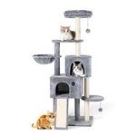 TSCOMON Multi-Level Cat Tree Cat Tower for Indoor Cats, Tall Plush Rest Area with Spacious Cat Condos, Scratching Posts with Hammock Basket and Hanging Toys, Cat Furniture with House for Rest & Fun