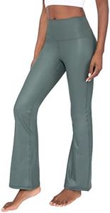 90 Degree By Reflex Interlink High Shine Cire Elastic Free V-Back Flared Leg Yoga Pants, Deep Forest, Medium