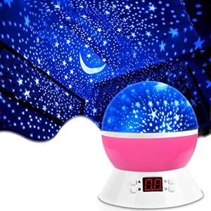 MOKOQI Star Projector Night Lights for Kids with Timer, Gifts for 1-14 Year Old Girl and Boy, Room Lights for Kids Glow in The Dark Stars and Moon can Make Child Sleep Peacefully and Best Gift-Pink