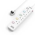 Mscien 3M Extension Lead with USB Slots, 4 Way 3 USB Extension Socket with Individual Switches Mountable Overload Ptotection Power Strips with 3Metre Extension cable 3250W