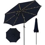 COSTWAY 3m Garden Parasol, 112 Solar Powered LED Lights Patio Umbrella with Tilt, Crank Handle & Vented Top, 8 Ribs UV Protective Outdoor Table Sun Shade for Market Yard Pool (Navy Blue)