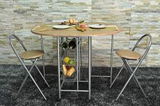 spot on dealz® Folding Dining Table Drop Leaf Table and Chairs Space Saving Fold Away Butterfly Kitchen Breakfast Bar Foldable Extendable Two Seater Compact 3 Piece