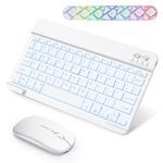 SOPPY Portable Bluetooth Keyboard and Mouse with Backlight, Rechargeable Mini Keyboard, Wireless Keyboard for iPad/Samsung Tab/Lenovo Tab/iOS/Android/Windows, UK Layout (White)