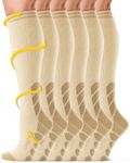 CAMBIVO Compression Socks for Men and Women 3 Pairs, 20-30 mmHg Flight Socks Stockings for Ankle/Calf Support, Running, Flying, Pregnancy & Maternity, Airplane Travel Essentials (Nude, L-XL)