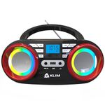 KLIM B3 Portable CD Player - NEW 2024 - FM Radio CD MP3 Bluetooth AUX USB RGB Lights - CD Boombox - Wired and Wireless Mode with Rechargeable Batteries - Upgraded CD Laser Lens - Digital EQ - Red
