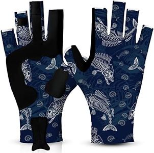 Riverruns UPF 50+ Fishing Gloves for Men Women Sun Gloves UV Protection for Outdoor, Kayaking, Rowing, Paddling, Canoeing(Fish Bone, XL)