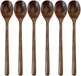 Wooden Spoons for Eating, ADLORYEA 9 inch Small Wooden Soup Spoon Mixing Stirring Tasting, 6-Piece Dark Brown Wood Spoons for Soup and Korean Food, Eco friendly Wooden Eating Utensils
