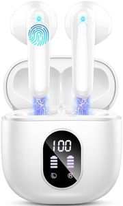 Cuffie Bluetooth 5.4, Auricolari Bluetooth Stereo HiFi con 4 ENC Mic, 2024 Cuffie Wireless in-ear 50 Ore di Durata, Cuffiette Bluetooth LED Display,Touch Control, IPX7 IP7 Impermeabili Earbuds Bianco