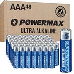 Powermax 48-Count AAA Batteries, Ultra Long Lasting Alkaline Battery, 10-Year Shelf Life, Reclosable Packaging