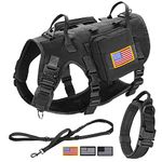 Forestpaw Tactical Dog Vest Harness and Easy Control Training Dog Collar with Bungee Dog Leash Set No Pull Military Dog Harness with Backpack for Medium Large Dogs-Black L