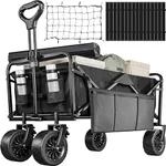 YITAHOME Folding Wagon w/Table Plate, Large Capacity Collapsible Wagon Cart, Adjustable Handle Height Foldable Utility Garden Cart, Outdoor Beach Wagon for Camping, Shopping, Sports, Garden - Black